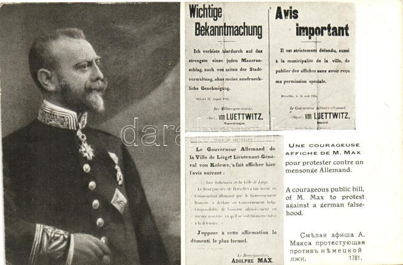 Adolphe Max, Adolphe Max; his courageous public bill to protest against a German falsehood