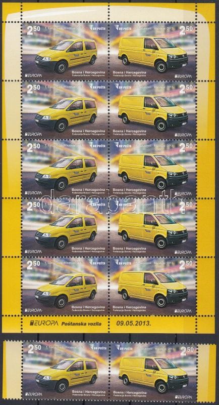 Europa CEPT Postal Vehicles pair + mini sheet, Europa CEPT Postai járművek pár + kisív