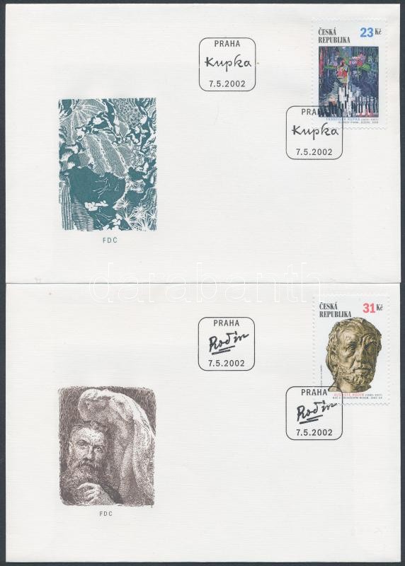 A cseh kultúra és Franciaország blokkból kitépett bélyegek 2 FDC, Czech culture and France stamps from the block 2 FDC