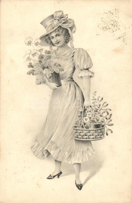 Hölgy virágokkal, Serie 502., Lady with flower, Serie 502.