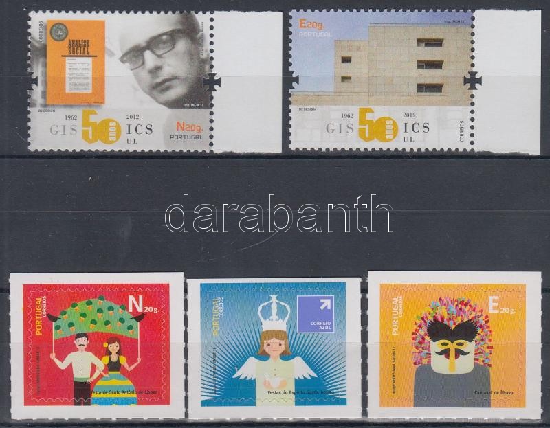 5 stamps with margin and self-adhesive, 5 db bélyeg, köztük ívszéli és öntapadós