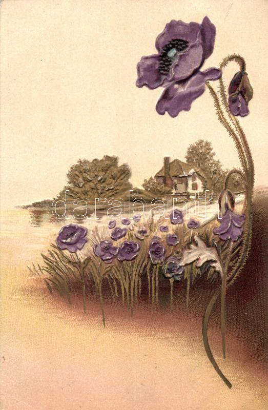 Floral embossed greeting card, Virágos dombornyomott üdvözlőlap