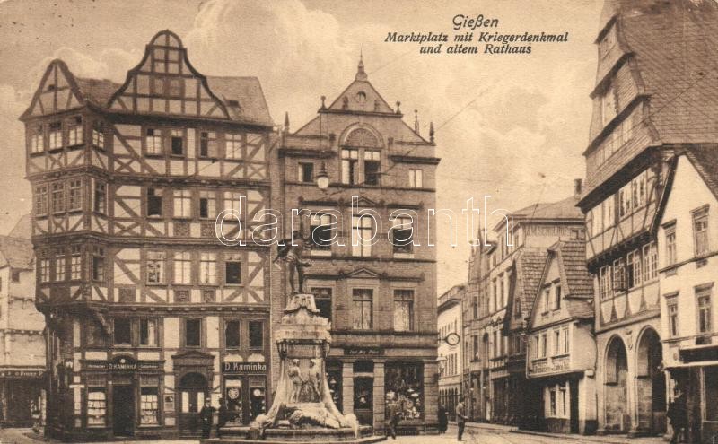 Giessen, Marktplatz, Kriegerdenkmal, Rathaus / square, statue, town hall, shops, Nr. 9.