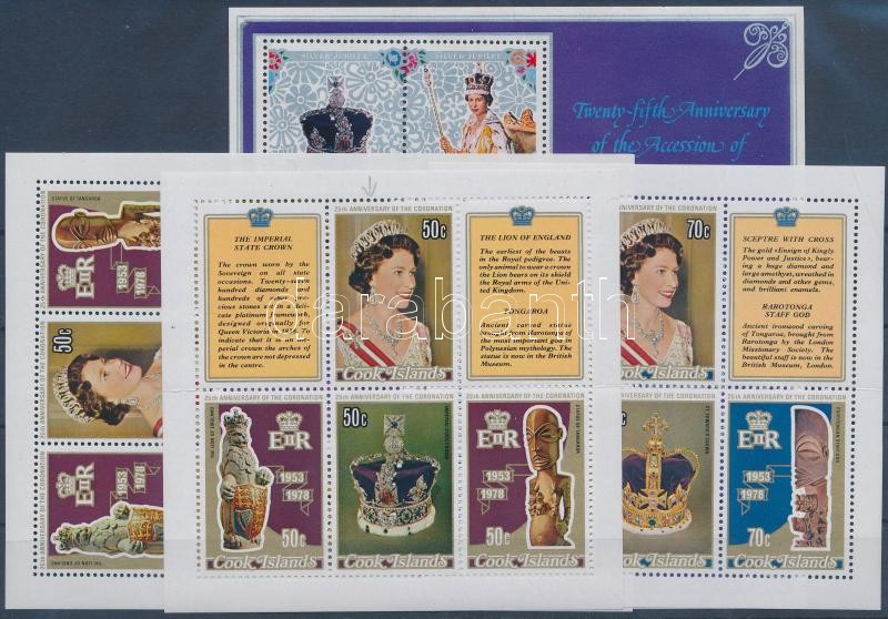 1977-1978 II. Erzsébet uralkodásának 25. évfordulója 2 kisív + 2 blokk, 25th anniversary of Elizabeth II.'s reign 2 mini sheets + 2 blocks