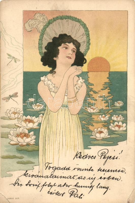 Lady, Serie 306. Art Nouveau, litho, Hölgy, Serie 306. Art Nouveau, litho
