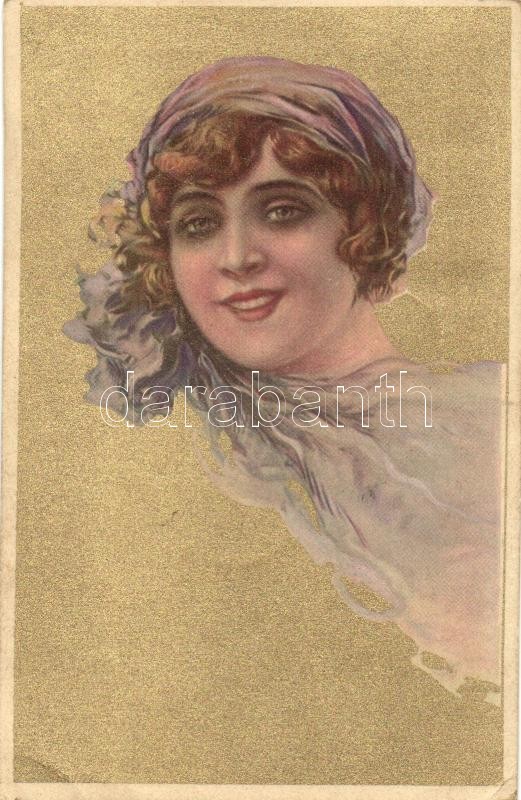 Lady, Italian art postcard, 123-3., Hölgy, Olasz művészi képeslap, 123-3.