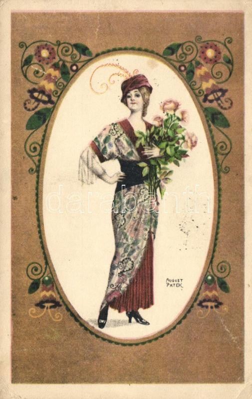 Hölgy rózsával, B.K.W.I. 134-5. s: August Patek, Lady with rose, B.K.W.I. 134-5. s: August Patek
