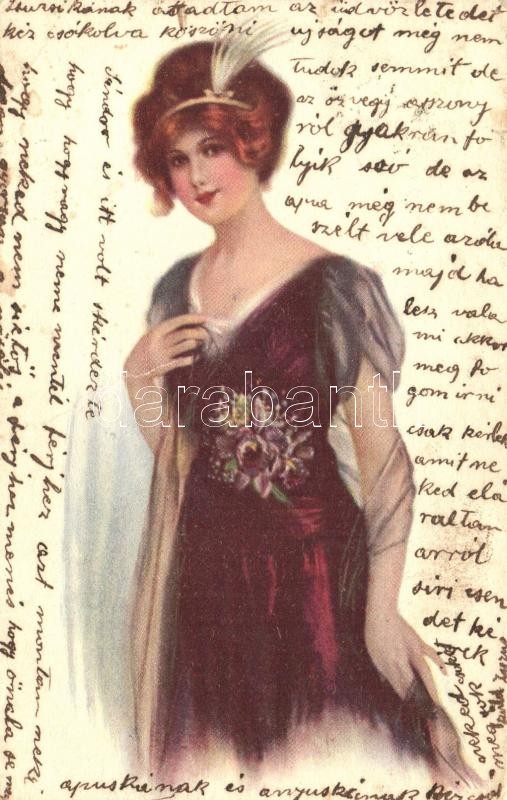 Italian art postcard, lady, No. 4059., Hölgy, olasz művészeti képeslap, No. 4059.