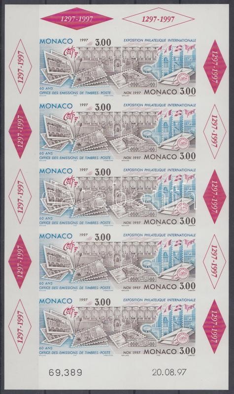 MONACO nemzetközi bélyegkiállítás vágott kisív, MONACO International Stamp Exhibition imperf. minisheet
