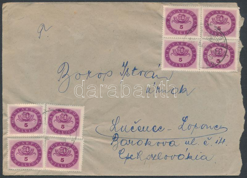 (16. díjszabás) Levél Csehszlovákiába Milliós 8x 5mP bérmentesítéssel / Cover to Czechoslovakia, Inflation cover