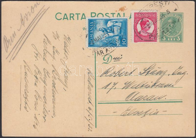 Airmail card to Switzerland, Légi levelezőlap Svájcba