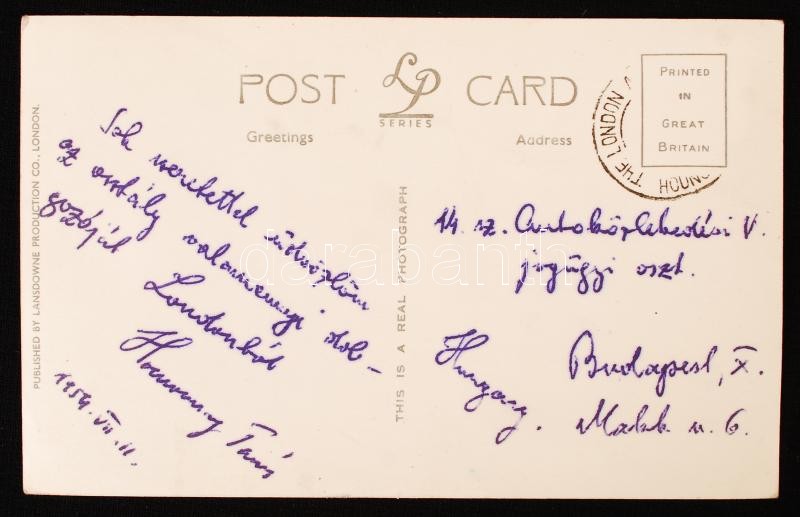 1954 Homonnay Tamás rúdugró saját kézzel írt lapja