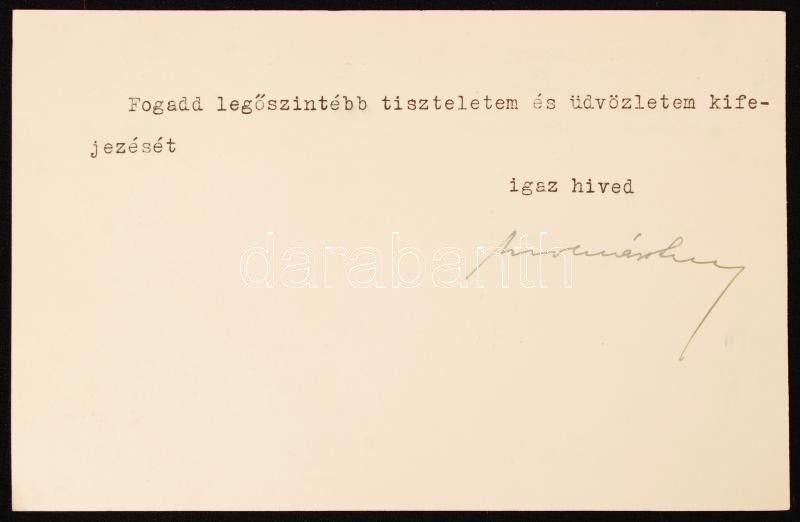 1937 Molnár Imre országgyűlési képviselő saját kézzel aláírt lapja