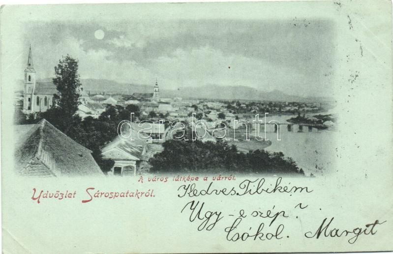 1899 Sárospatak, látkép a várról, templom (EK)