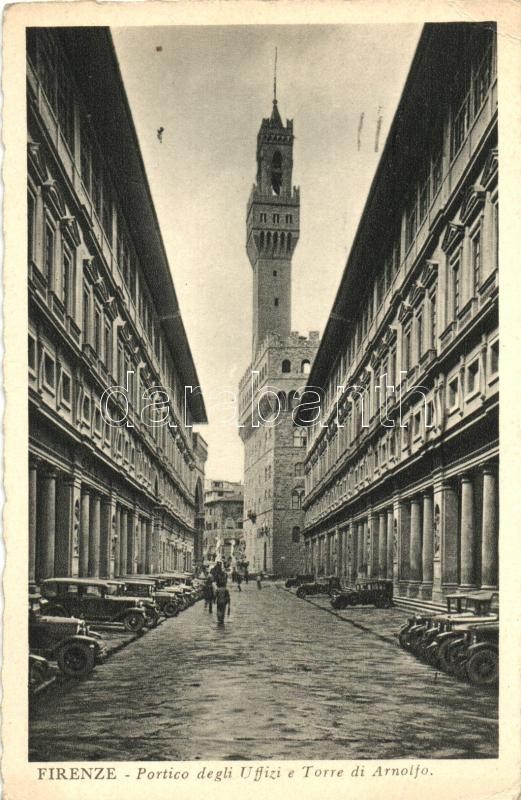 Firenze, Portico degli Uffizi, Torre di Arnolfo / porch, tower, automobiles