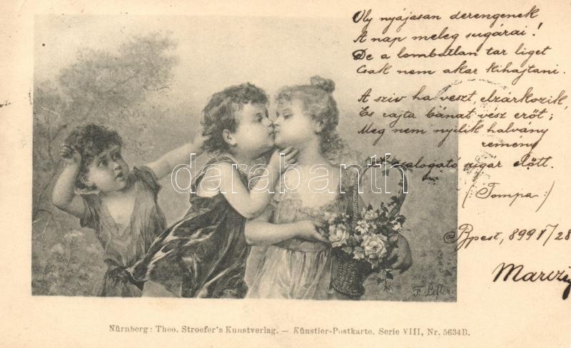 1899 Theo Stroefer Künstler-Postkarte Serie VIII. Nr. 5634 B, Gyerekszerelem, 1899 Theo Stroefer Künstler-Postkarte Serie VIII. Nr. 5634 B