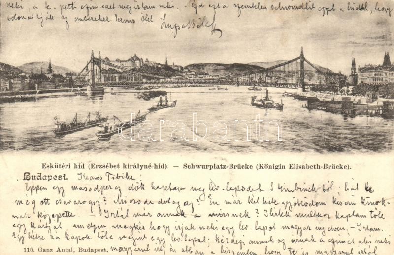 Budapest, (Eskütéri híd) Erzsébet híd, Ganz Antal, hajók, ships