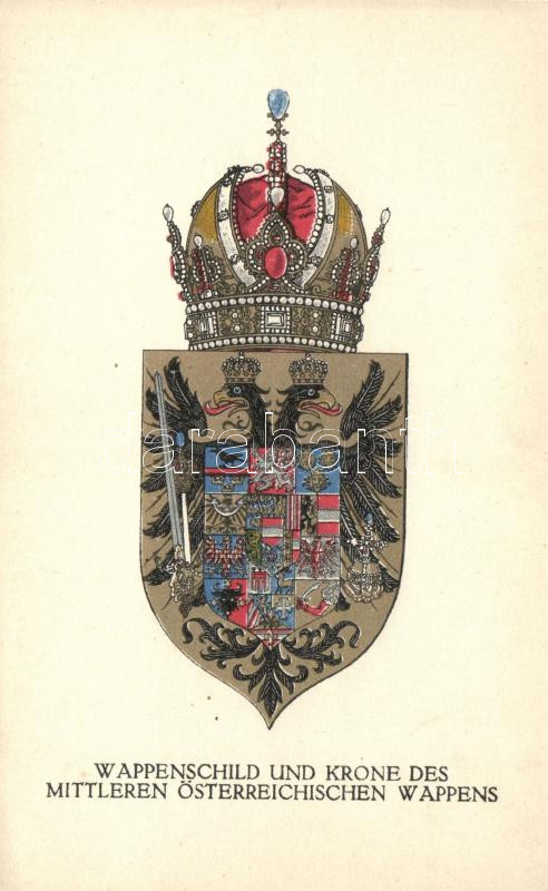 Wappenschild und Krone des mittleren Österreichischen Wappens; Offizielle Karte für Rotes Kreuz Nr. 286 / Austria, coat of arms, Az osztrák középcímer pajzsa és koronája; Offizielle Karte für Rotes Kreuz Nr. 286