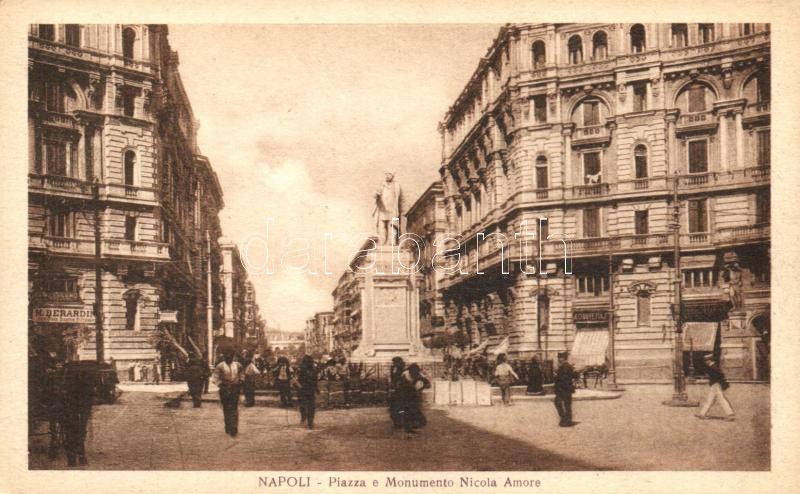 Naples, Napoli; Piazza e Monumento Nicola Amore / square, monument, shop of M. Berardin