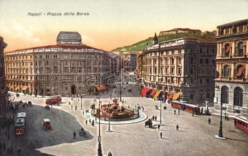 Naples, Napoli; Piazza della Borsa / square, tram, autobus
