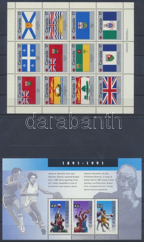 CAPEX International Stamp Exhibition, Flags, Basketball Centenary full sheet + 2 diff. blocks (3 stock cards), CAPEX nemzetközi bélyegkiállítás, zászlók, 100 éves a kosárlabda teljes ív + 2 klf blokk(3 stecklap)