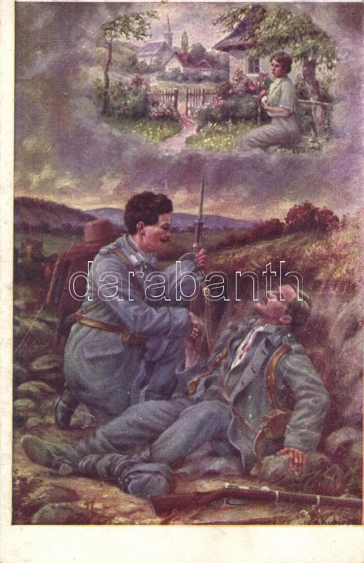 WWI military card, injured soldier s: Kubicek, I. világháborús katonai kártya, sebesült katona s: Kubicek