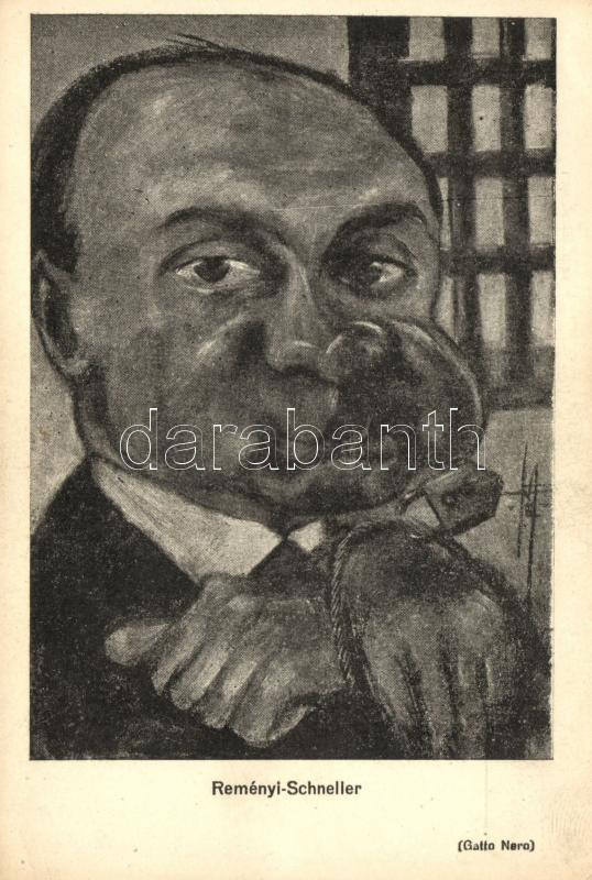 Reményi-Schneller Lajos, Hungarian politician, Minister of Finance; caricature, Reményi-Schneller; karikatúra, Gatto Nero