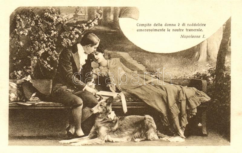 Szerelmes pár kutyával, Romantic couple with dog, quote of Napoleon
