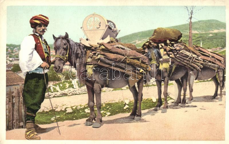 Bosnischer Holzverkäufer / Koni sa drvima / Bosnian vendor, folklore, Bosnyák fakereskedő, folklór