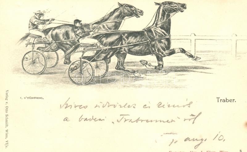 1899 fogathajtó verseny, s: O'Stückenberg (kisebb felületi hiba), 1899 Trauber; Verlag von Otto Schmidt, Wien / horse race s: O'Stückenberg (minor flaw on surface)