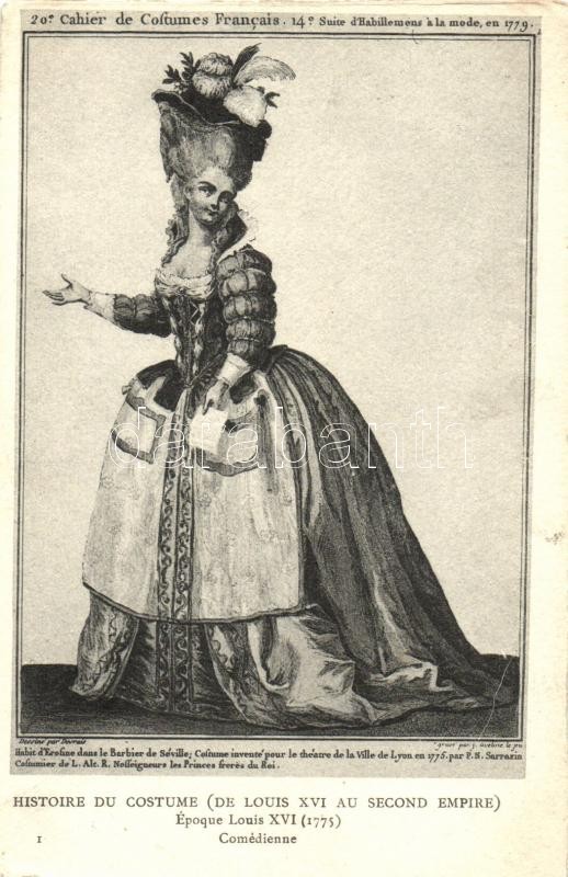 Francia jelmez XVI. Lajos francia király korából, színésznő, Histoire du Costume, Comédienne / French costume from Louis XVI of France era, actress