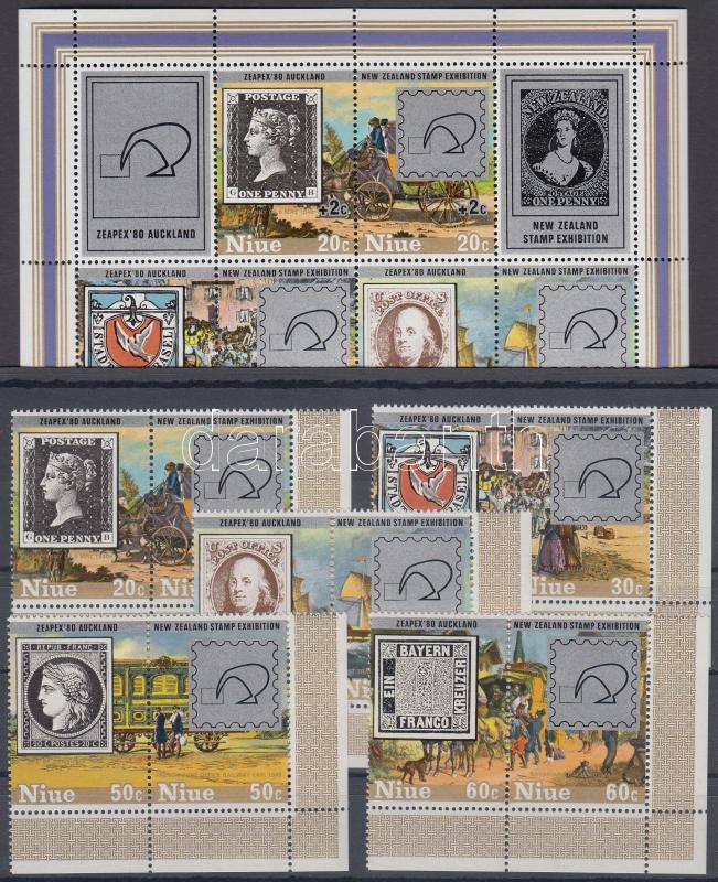 ZEAPEX International Stamp Exhibition 5 corner pair (set) + block, ZEAPEX nemzetközi bélyegkiállítás 5 ívsarki pár (sor) + blokk