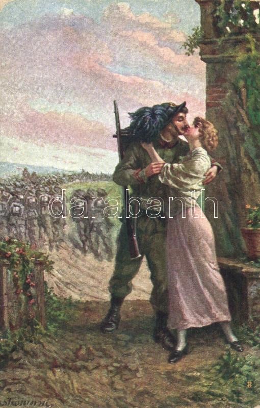 Addio Amore / WWI Italian military, soldier with his lover, kissing, farewell s: Mastroianni, Első világháborús olasz hadsereg, katona a szerelmével, csók s: Mastroianni