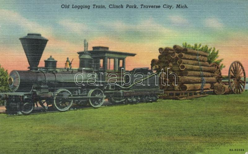 Old Logging train, Clinch Park, Taverse City, Régi faszállító vonat, Clinch Park, Taverse City