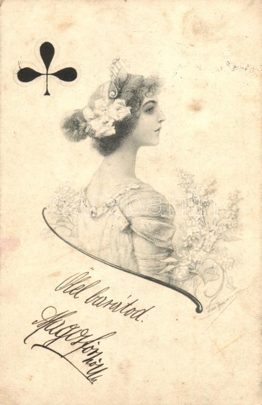 Lady with crown, flowers, artist signed, Hölgy koronával, virágok, művész aláírásával