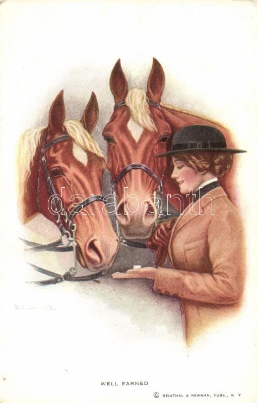 Well Earned, lady with horses, Reinthal & Newman No. 189. s: R. D. Wallace, Hölgy lovakkal, Reinthal & Newman No. 189. s: R. D. Wallace