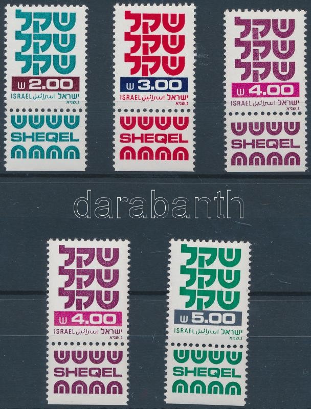5 diff. definitive stamps with tab, 5 klf tabos forgalmi bélyeg
