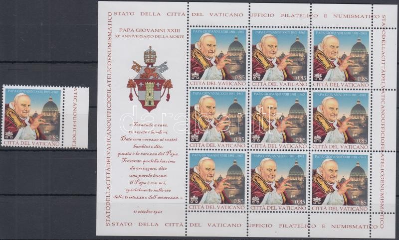 XIII. János pápa bélyeg + kisív, Pope John XIII. stamp + mini sheet