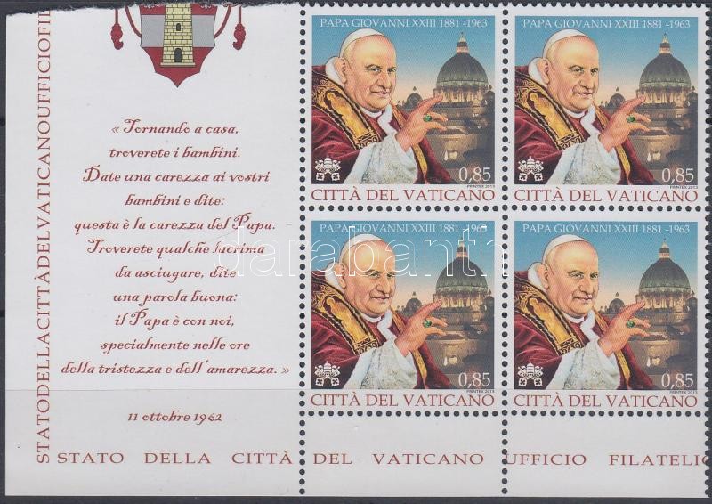 Pope John XIII. conrer block of 4, XIII. János pápa ívsarki négyestömb