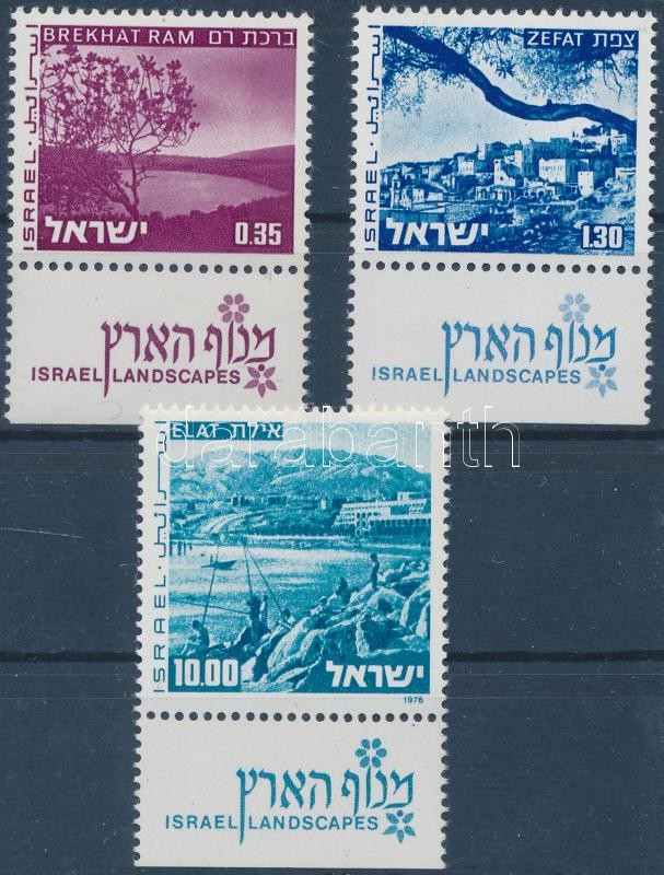 Landscapes 3 diff. stamps with tab and phosphor stripe, Tájak 3 klf bélyeg foszforcsíkkal