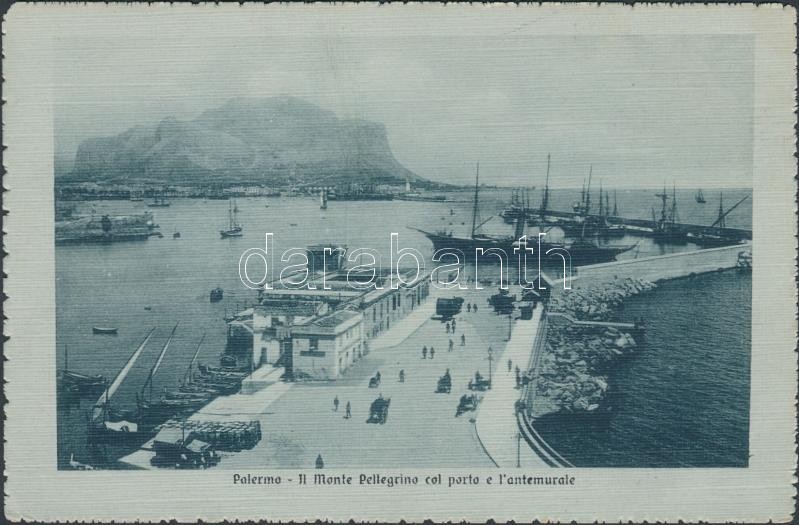 Olaszország; T2/3; Palermo, Il Monte Pellegrino / mountain, port, ships