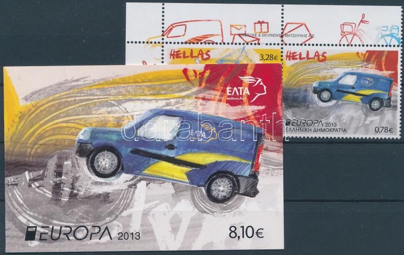 Europa CEPT Postai járművek ívsarki pár + bélyegfüzet, Europa CEPT Postal Vehicles corner pair + stamp-booklet