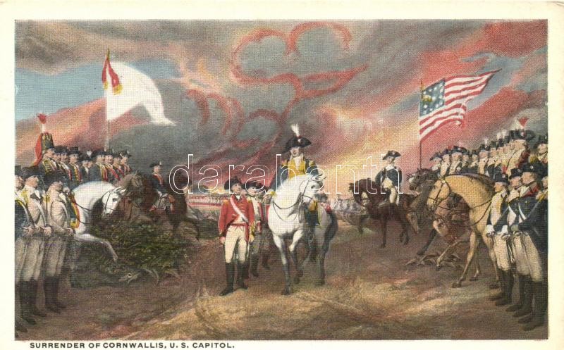 Cornwallis átadása, Brit  és Francia hadsereg s: John Trumbull, Surrender of Cornwallis, US Capitol s: John Trumbull