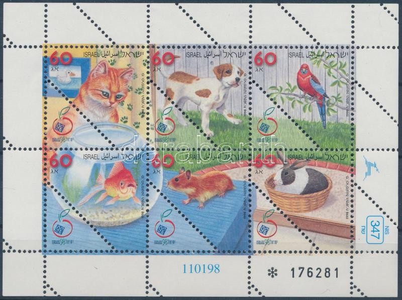 ISRAEL '98 Nemzetközi bélyegkiállítás - háziállatok sorszámozott kisív, SRAEL '98 International Stamp Exhibition minisheet