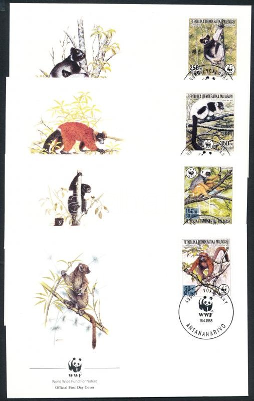 WWF Lemurs set 4 FDC, WWF lemurok sor 4 FDC