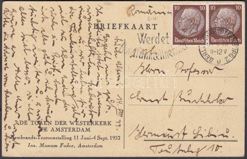 Postcard to Sibiu 2 x Hindenburg 10Pf (Mi EUR 70.-), Képeslap Nagyszebenbe 2 x Hindenburg 10Pf bérmentesítéssel (Mi EUR 70.-)