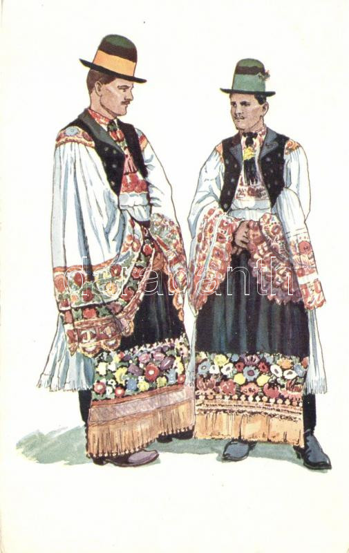 Hungarian folklore, young matyó men s: Csikós Tóth András, Matyó legények ünneplőben, Mezőkövesd s: Csikós Tóth András