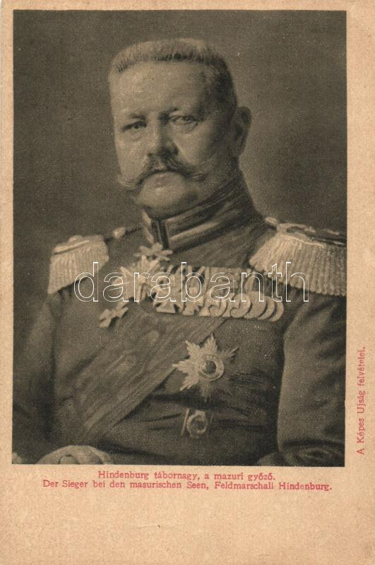 Feldmarschall Hindenburg, Hindenburg tábornagy, a Képes Újság felvételei; hátoldalon Lysoform reklám