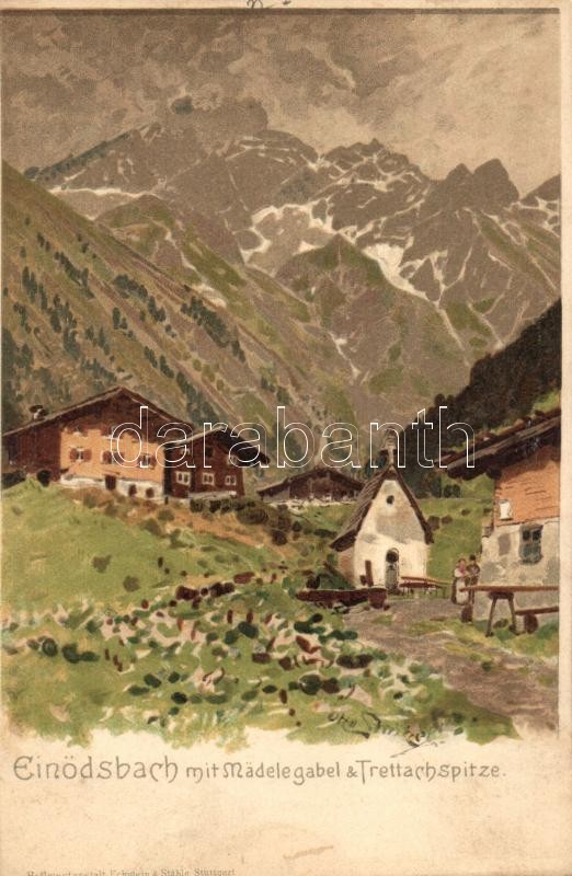 Einödsbach mit Mädelegabel & Trettachspitze; Hofkunstanstalt Eckstein & Stähle litho s: Otto Strützel