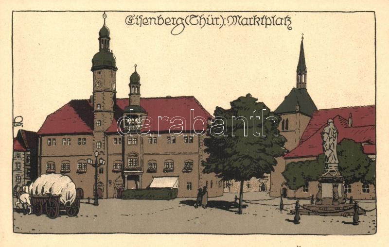 Eisenberg, Marktplatz, Kunstverlag O. Wurfschmidt Nr. 1110, Künstler-Steinzeichnung